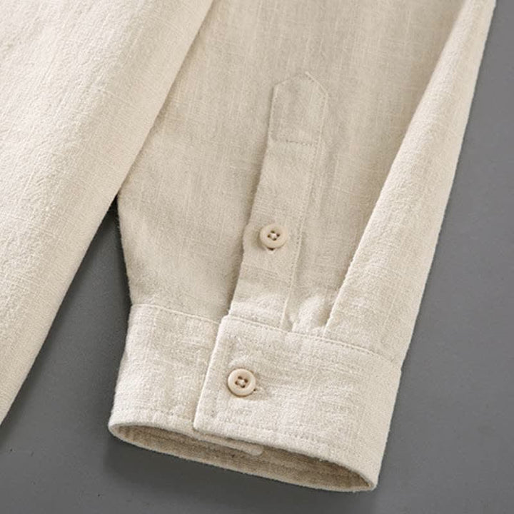 Buddha Stones Lässiges, minimalistisches Herren-Meditationstuch mit Taschen, Knopfleiste, einfarbigem Ramie-Hemd und Hose für Frühling und Herbst - image 10