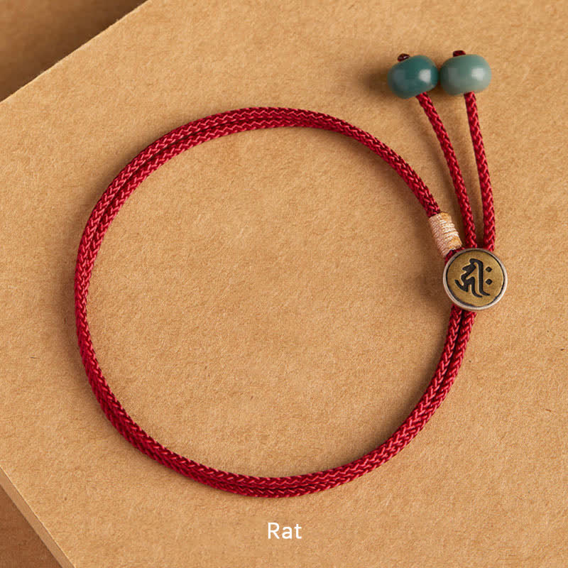 Buddha Stones, 925er Sterlingsilber, handgefertigtes Armband aus cyanfarbenem Bodhi-Samen-Schutzband, geflochten mit roter Schnur - Ratte (Handgelenkumfang 14-18 cm) - image 11
