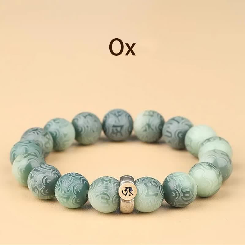 Buddha Stones, chinesisches Tierkreiszeichen, Bodhi-Samen, Om Mani Padme Hum, graviertes Weisheitsarmband - Ochse - 12 mm (Handgelenkumfang 14-17 cm) - image 3