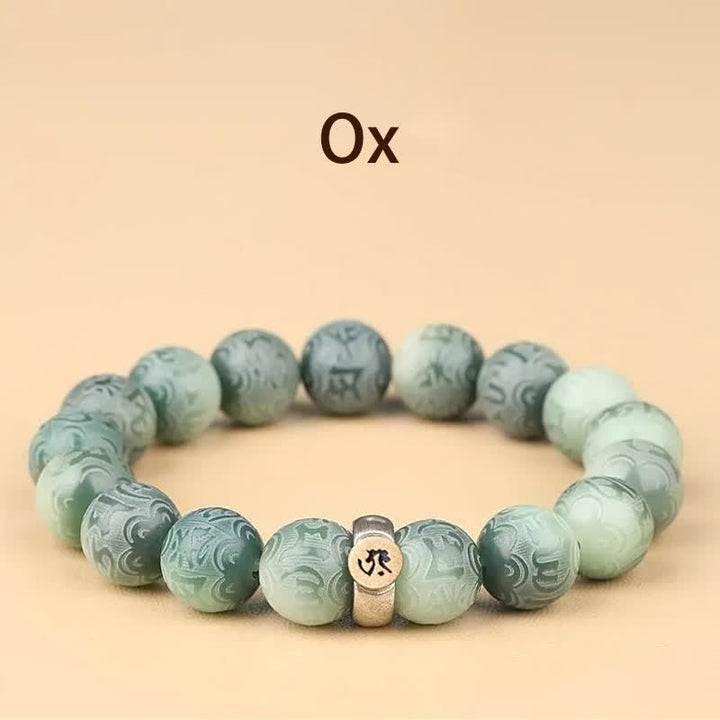 Buddha Stones, chinesisches Tierkreiszeichen, Bodhi-Samen, Om Mani Padme Hum, graviertes Weisheitsarmband - Ochse - 12 mm (Handgelenkumfang 14-17 cm) - image 3