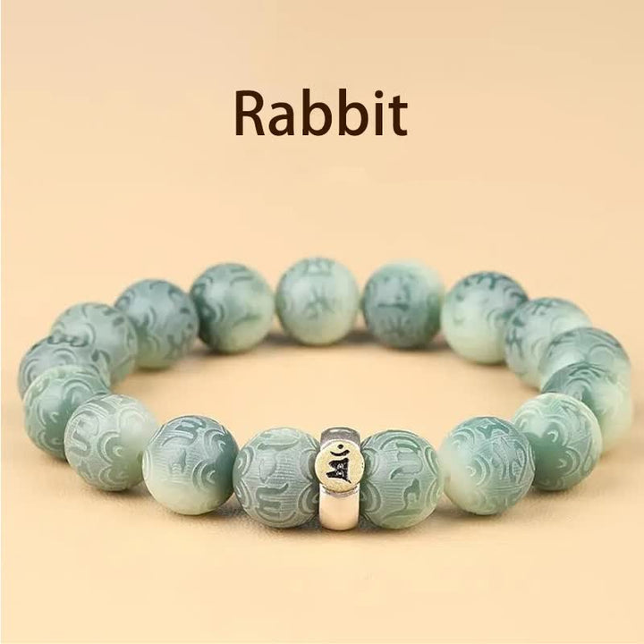 Buddha Stones, chinesisches Tierkreiszeichen, Bodhi-Samen, Om Mani Padme Hum, graviertes Weisheitsarmband - Kaninchen - 12 mm (Handgelenkumfang 14-17 cm) - image 5