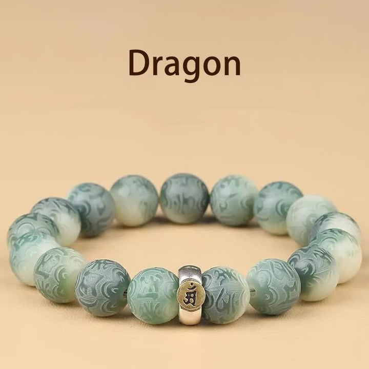 Buddha Stones, chinesisches Tierkreiszeichen, Bodhi-Samen, Om Mani Padme Hum, graviertes Weisheitsarmband - Drachen - 12 mm (Handgelenkumfang 14-17 cm) - image 11