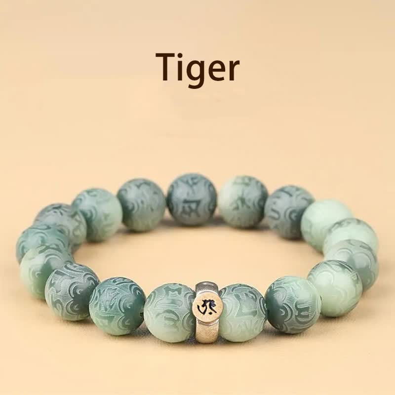Buddha Stones, chinesisches Tierkreiszeichen, Bodhi-Samen, Om Mani Padme Hum, graviertes Weisheitsarmband - Tiger - 12 mm (Handgelenkumfang 14-17 cm) - image 4