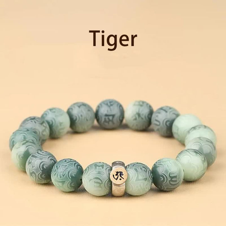 Buddha Stones, chinesisches Tierkreiszeichen, Bodhi-Samen, Om Mani Padme Hum, graviertes Weisheitsarmband - Tiger - 12 mm (Handgelenkumfang 14-17 cm) - image 4