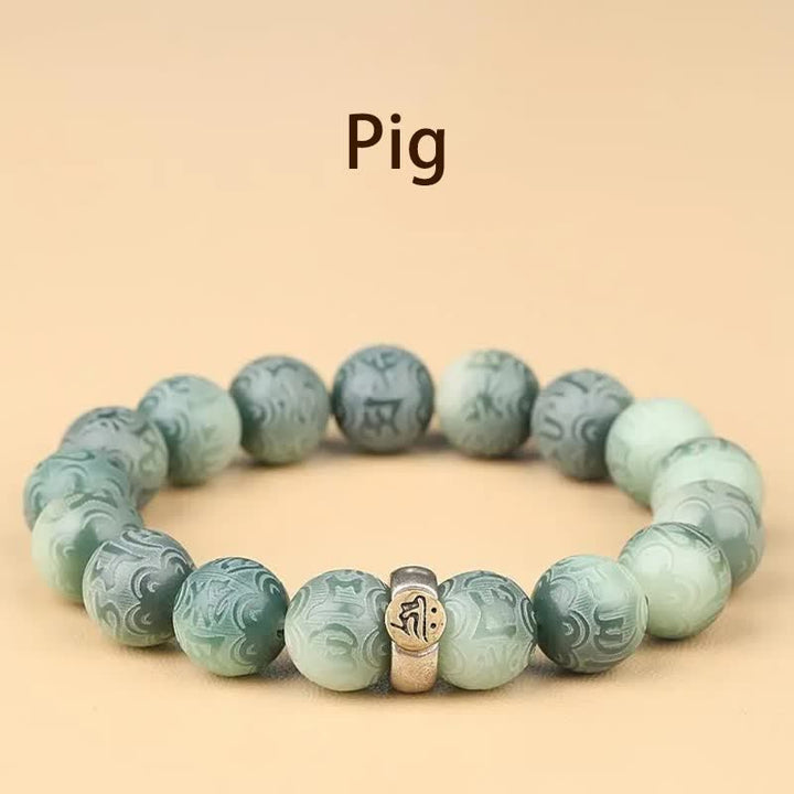 Buddha Stones, chinesisches Tierkreiszeichen, Bodhi-Samen, Om Mani Padme Hum, graviertes Weisheitsarmband - Schwein - 12 mm (Handgelenkumfang 14-17 cm) - image 24