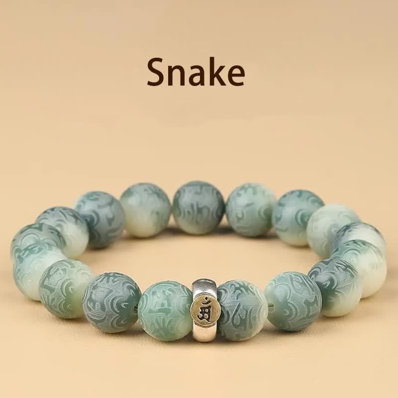 Buddha Stones, chinesisches Tierkreiszeichen, Bodhi-Samen, Om Mani Padme Hum, graviertes Weisheitsarmband - Schlange - 12 mm (Handgelenkumfang 14-17 cm) - image 17