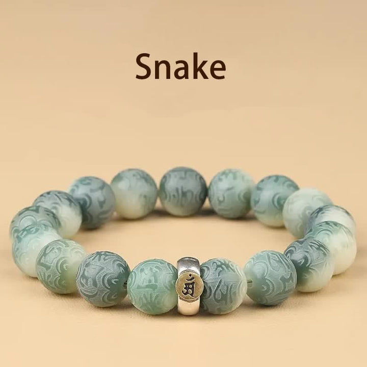 Buddha Stones, chinesisches Tierkreiszeichen, Bodhi-Samen, Om Mani Padme Hum, graviertes Weisheitsarmband - Schlange - 12 mm (Handgelenkumfang 14-17 cm) - image 17