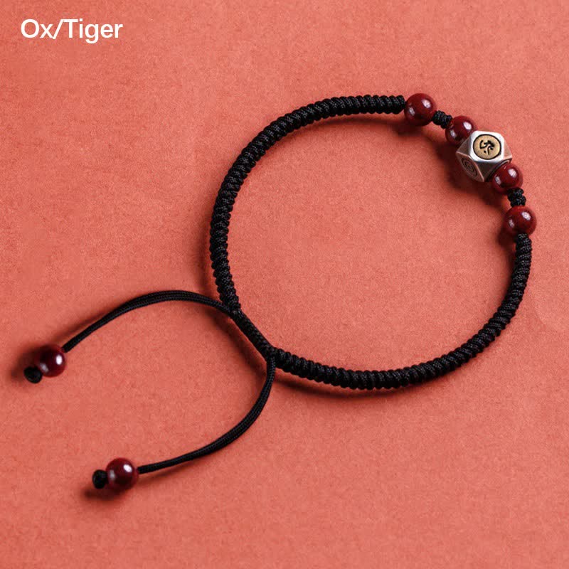 Buddha Stones, 925er Sterlingsilber, Chinesisches Tierkreiszeichen, Zinnober, Ruhe-Armband - Ochse/Tiger - Schwarz (Handgelenkumfang 14-18 cm) - image 12