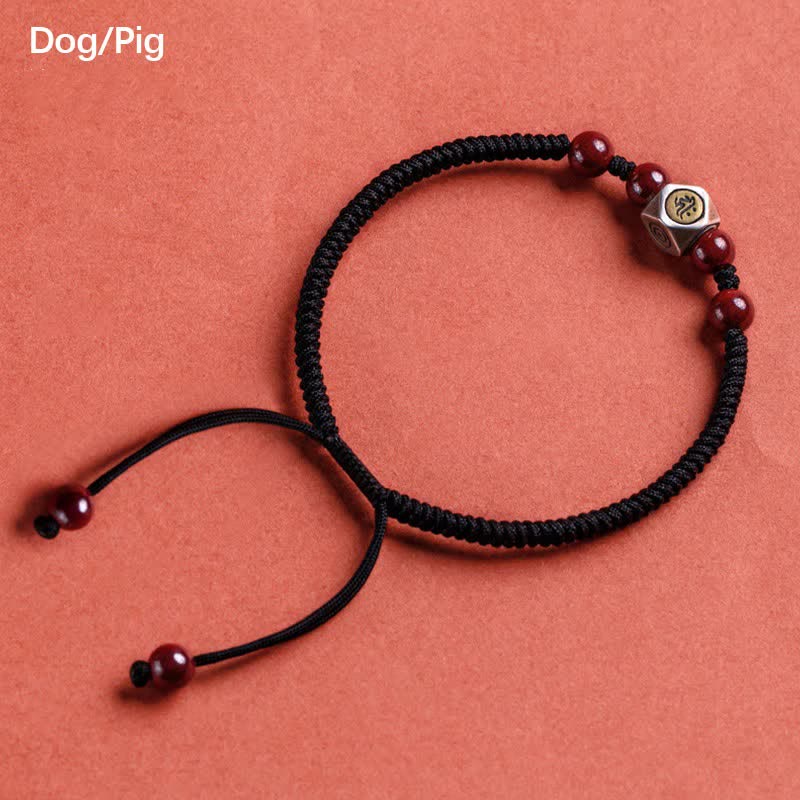 Buddha Stones, 925er Sterlingsilber, Chinesisches Tierkreiszeichen, Zinnober, Ruhe-Armband - Hund/Schwein - Schwarz (Handgelenkumfang 14-18 cm) - image 24