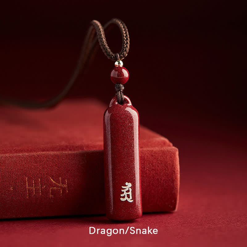 Buddha Stones Anhänger mit Zinnober-Amulett, Symbol des chinesischen Tierkreises - Braun - Drache/Schlange - image 12
