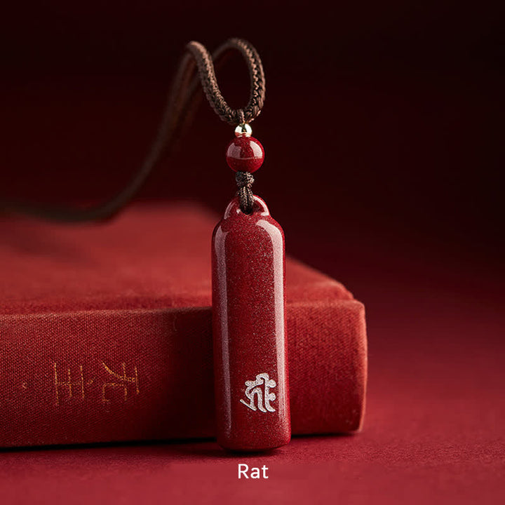 Buddha Stones Anhänger mit Zinnober-Amulett, Symbol des chinesischen Tierkreises - Braun - Ratte - image 2