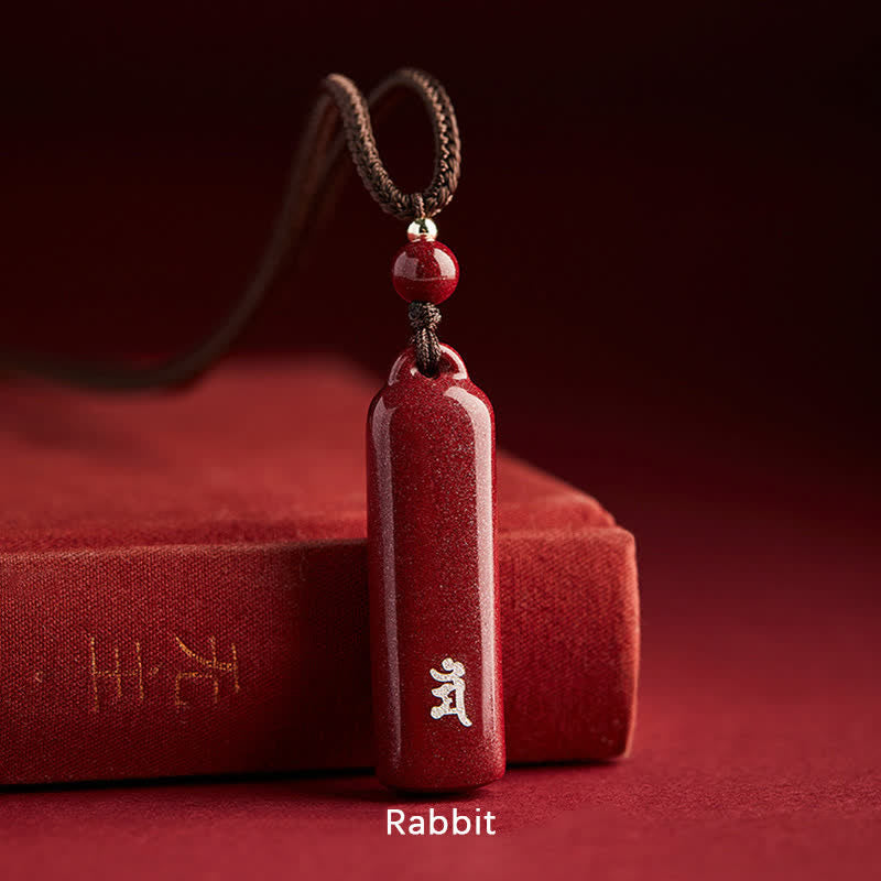 Buddha Stones Anhänger mit Zinnober-Amulett, Symbol des chinesischen Tierkreises - Braun - Kaninchen - image 11