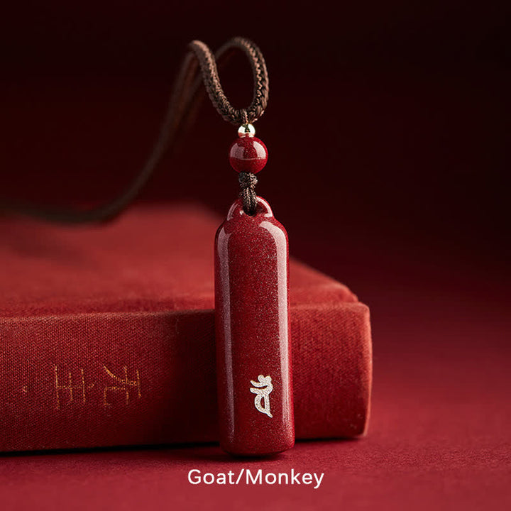 Buddha Stones Anhänger mit Zinnober-Amulett, Symbol des chinesischen Tierkreises - Braun - Ziege/Affe - image 14