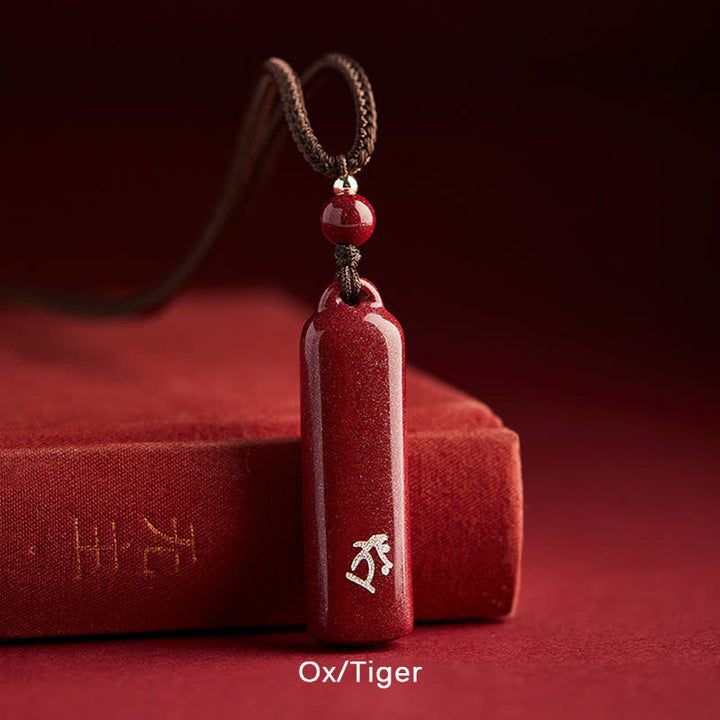 Buddha Stones Anhänger mit Zinnober-Amulett, Symbol des chinesischen Tierkreises - Braun - Ochse/Tiger - image 10