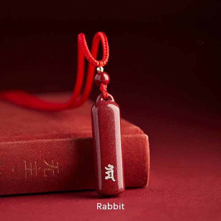 Buddha Stones Anhänger mit Zinnober-Amulett, Symbol des chinesischen Tierkreises - Rot - Kaninchen - image 19