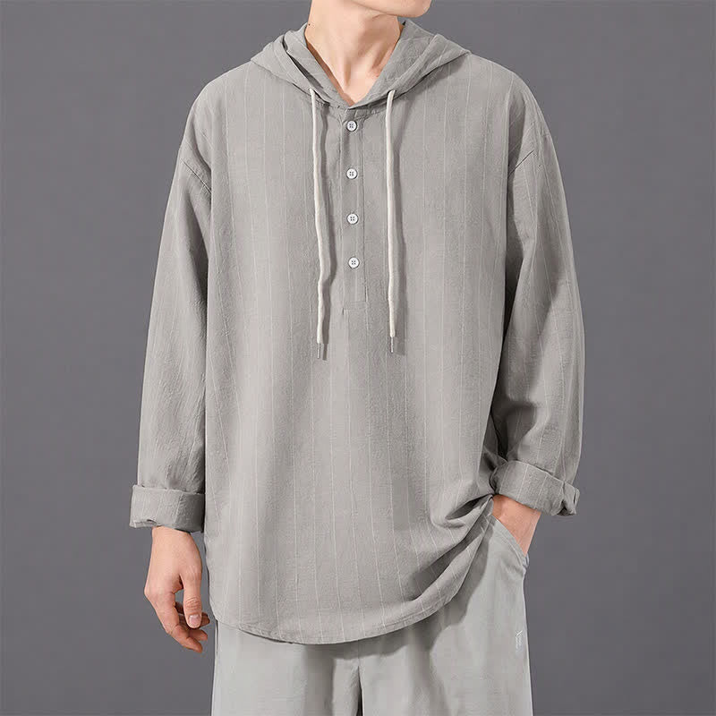 Buddha Stones Lässige, minimalistische Herren-Langarmhemden mit Kordelzug und Streifenmuster – ideal für den Frühling - Silber - US/UK/AU42, EU52 (3XL) - image 19