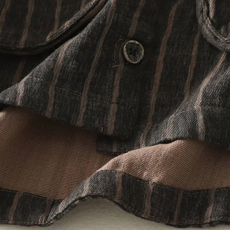 Buddha Stones Lässige Vintage-Damenjacke für den Herbst mit Streifenmuster, Knopfleiste und Taschen - image 4