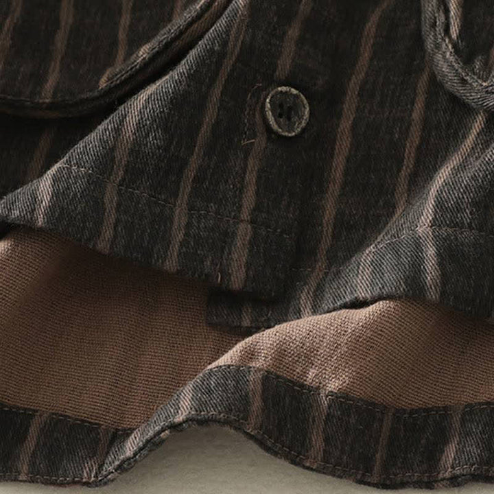 Buddha Stones Lässige Vintage-Damenjacke für den Herbst mit Streifenmuster, Knopfleiste und Taschen - image 4