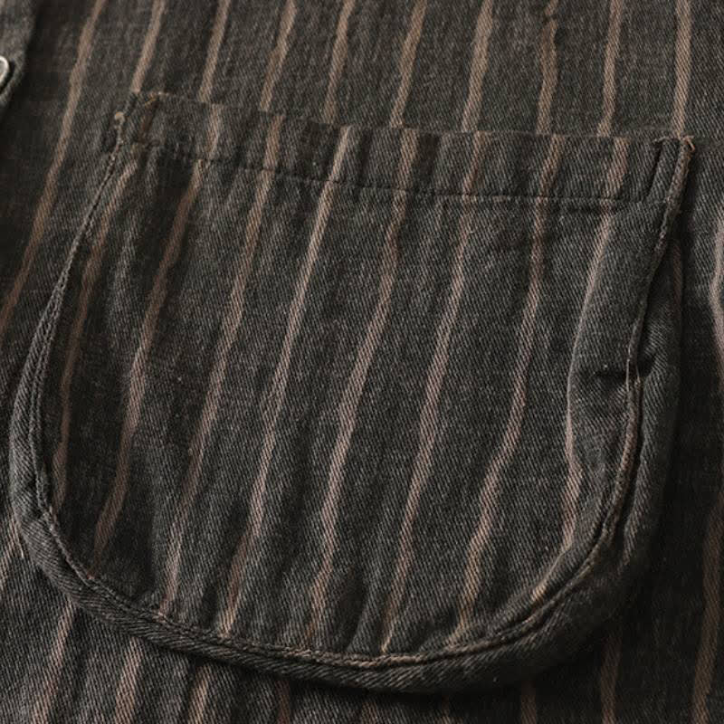 Buddha Stones Lässige Vintage-Damenjacke für den Herbst mit Streifenmuster, Knopfleiste und Taschen - image 3