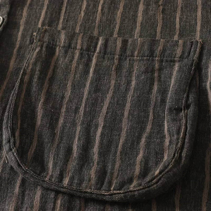 Buddha Stones Lässige Vintage-Damenjacke für den Herbst mit Streifenmuster, Knopfleiste und Taschen - image 3