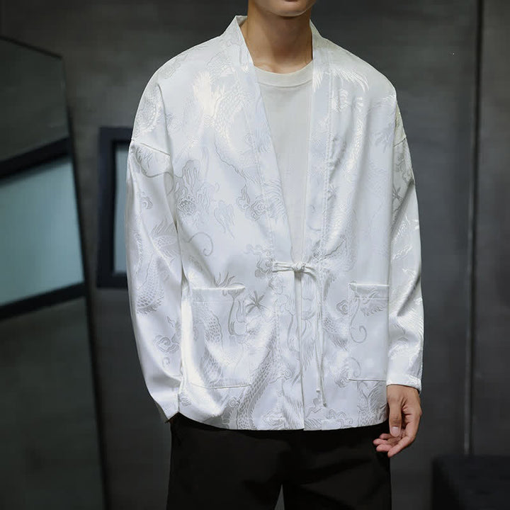 Buddha Stones Herbstlicher Kimono im Vintage-Stil mit Drachenjacquardmuster, Kordelzug und Tasche im Tang-Stil. - image 11