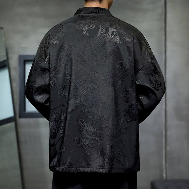 Buddha Stones Herbstlicher Kimono im Vintage-Stil mit Drachenjacquardmuster, Kordelzug und Tasche im Tang-Stil. - image 4