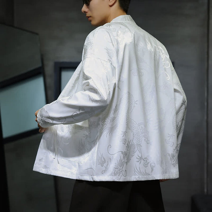 Buddha Stones Herbstlicher Kimono im Vintage-Stil mit Drachenjacquardmuster, Kordelzug und Tasche im Tang-Stil. - image 14