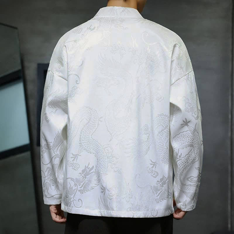 Buddha Stones Herbstlicher Kimono im Vintage-Stil mit Drachenjacquardmuster, Kordelzug und Tasche im Tang-Stil. - image 13