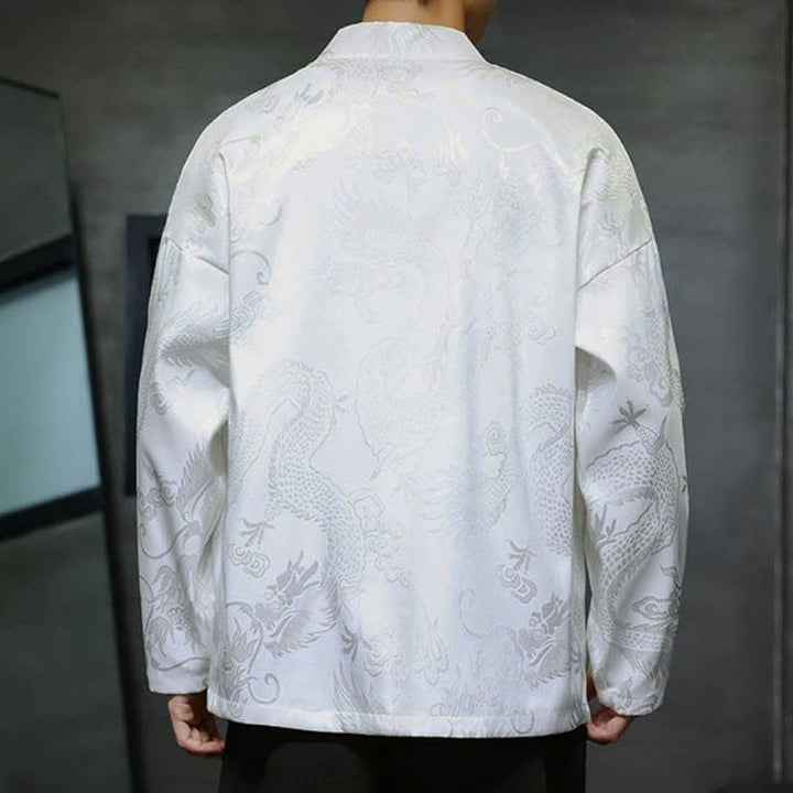 Buddha Stones Herbstlicher Kimono im Vintage-Stil mit Drachenjacquardmuster, Kordelzug und Tasche im Tang-Stil. - image 13