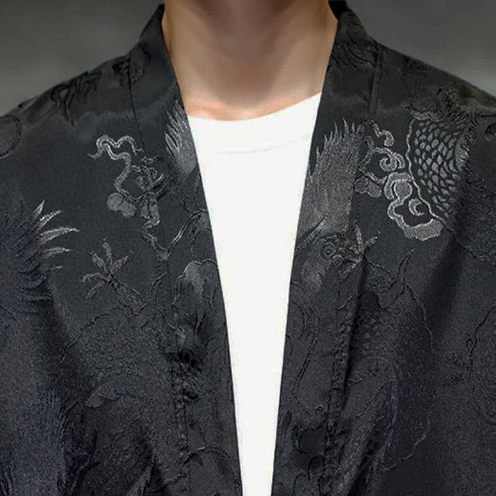 Buddha Stones Herbstlicher Kimono im Vintage-Stil mit Drachenjacquardmuster, Kordelzug und Tasche im Tang-Stil. - image 6