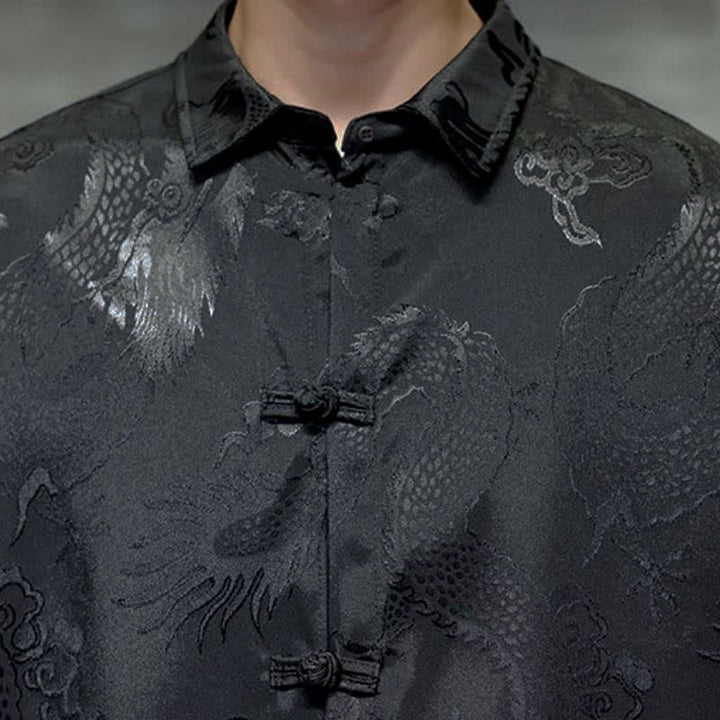 Buddha Stones Herbstliche Herren-Langarmhemden im Vintage-Stil mit Froschknopf und Drachenjacquardmuster. - image 6