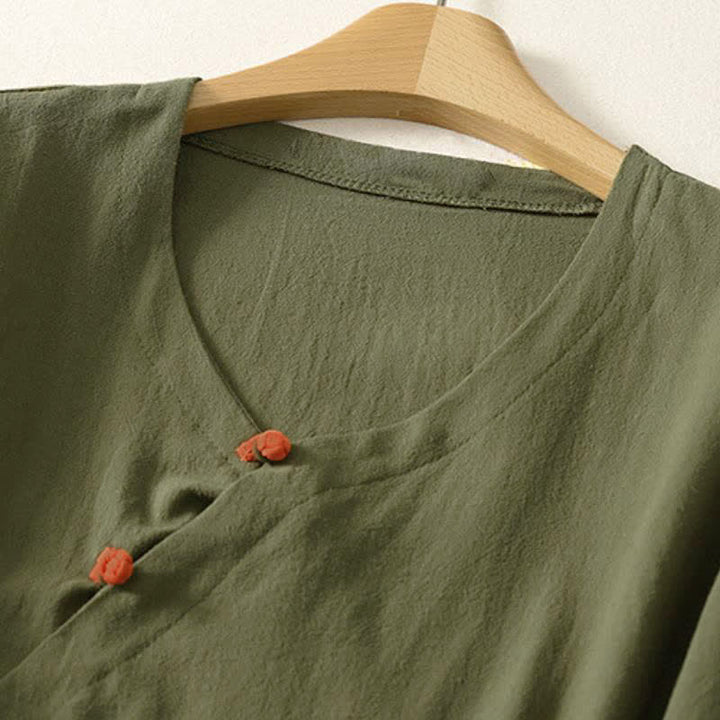 Buddha Stones Minimalistische Tang-Style Pankou Damen-Langarmblusen mit aufgesetzter Tasche für Frühling und Herbst - image 1