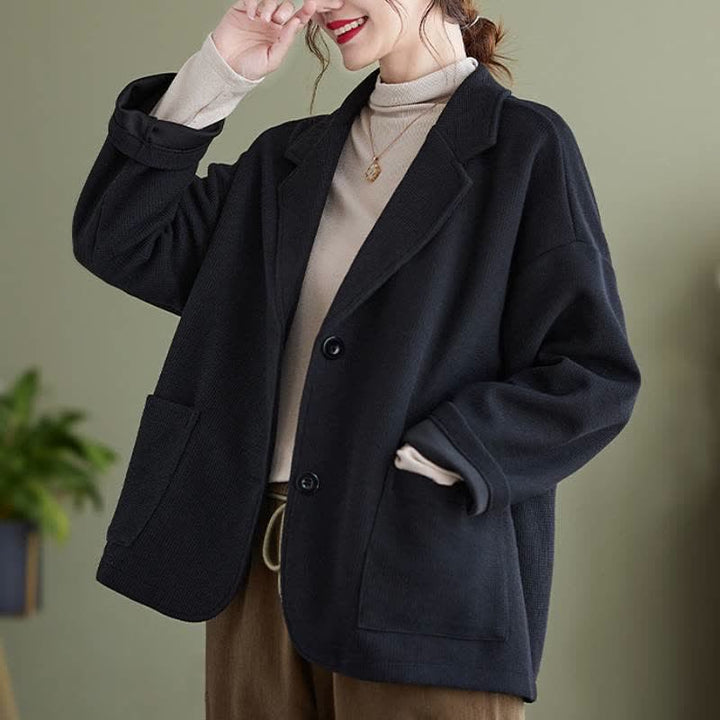 Buddha Stones Herbstliche, schlichte, einfarbige Damenjacke im Vintage-Stil mit Knopfleiste und Taschen - image 9
