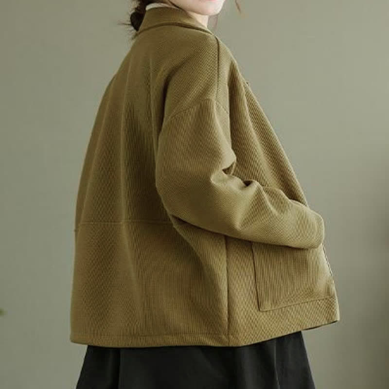 Buddha Stones Herbstliche, schlichte, einfarbige Damenjacke im Vintage-Stil mit Knopfleiste und Taschen - image 4