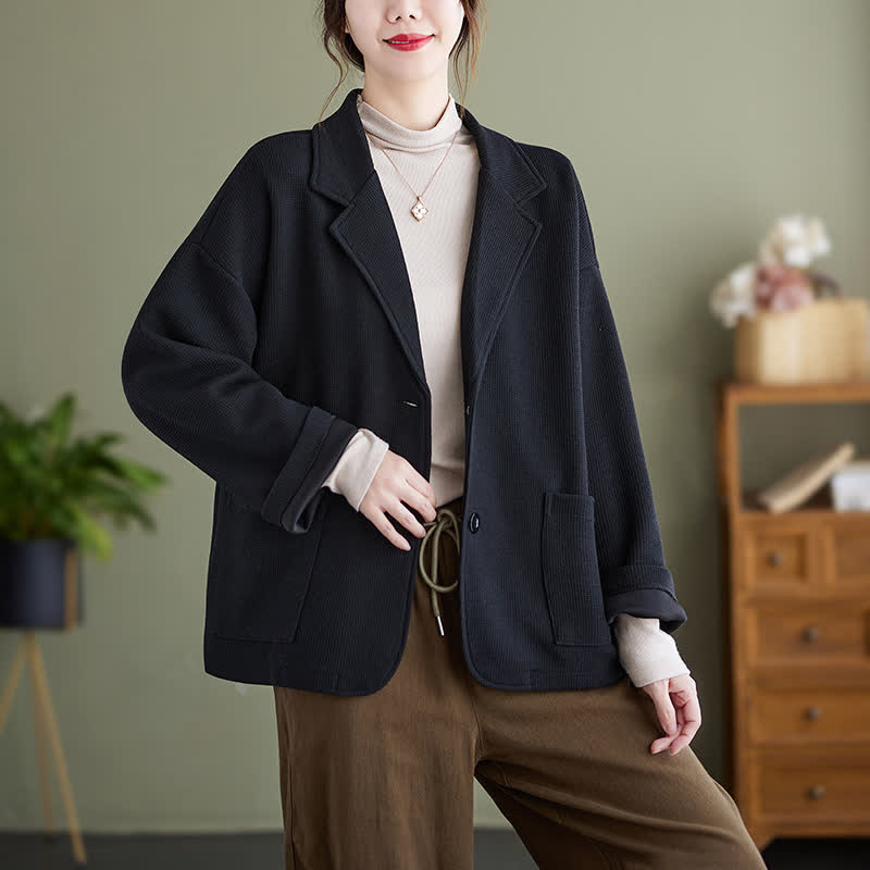 Buddha Stones Herbstliche, schlichte, einfarbige Damenjacke im Vintage-Stil mit Knopfleiste und Taschen - image 11
