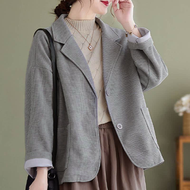 Buddha Stones Herbstliche, schlichte, einfarbige Damenjacke im Vintage-Stil mit Knopfleiste und Taschen - image 13
