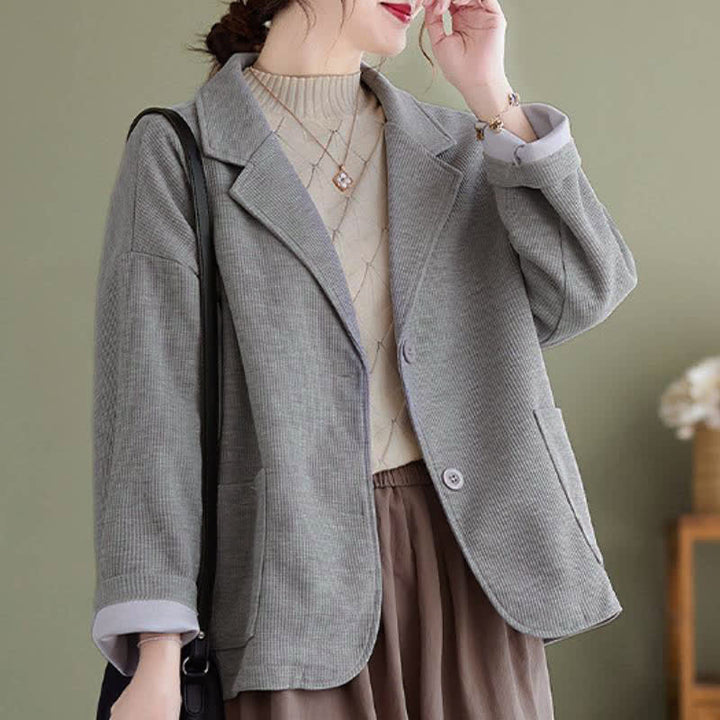Buddha Stones Herbstliche, schlichte, einfarbige Damenjacke im Vintage-Stil mit Knopfleiste und Taschen - image 13