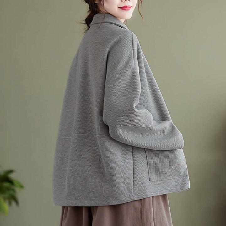 Buddha Stones Herbstliche, schlichte, einfarbige Damenjacke im Vintage-Stil mit Knopfleiste und Taschen - image 15