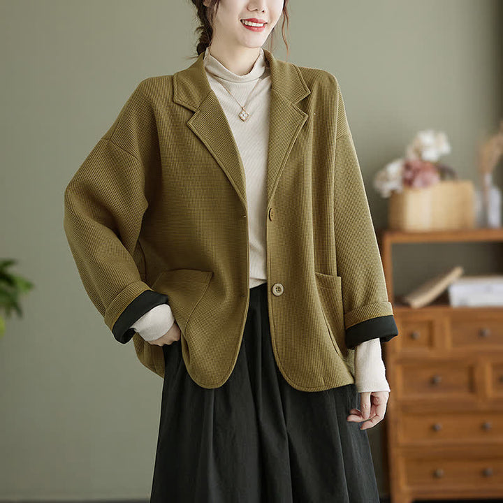 Buddha Stones Herbstliche, schlichte, einfarbige Damenjacke im Vintage-Stil mit Knopfleiste und Taschen - Dunkelkhaki - US8-10, UK/AU12-14, EU40-42 (XL) - image 0