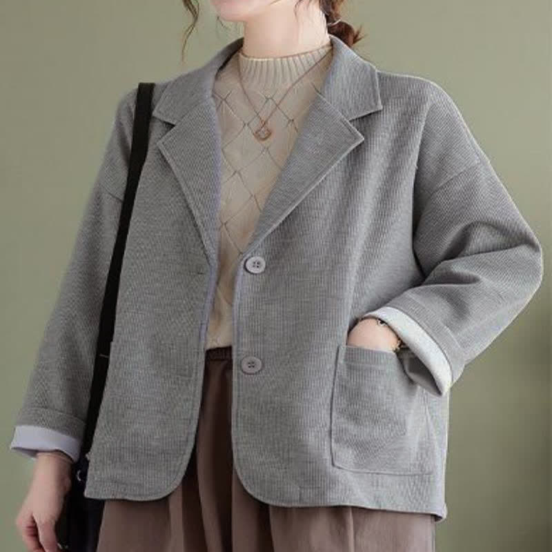 Buddha Stones Herbstliche, schlichte, einfarbige Damenjacke im Vintage-Stil mit Knopfleiste und Taschen - image 16