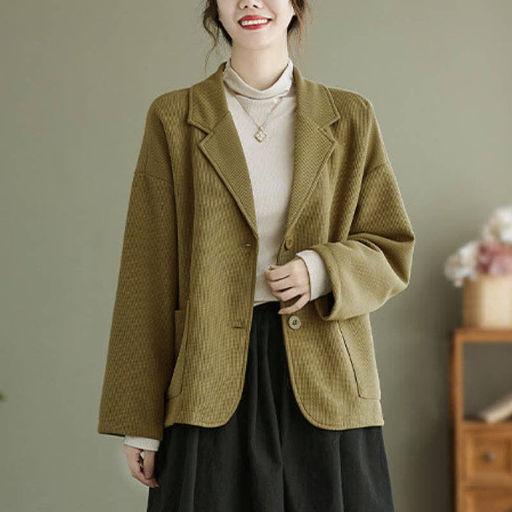Buddha Stones Herbstliche, schlichte, einfarbige Damenjacke im Vintage-Stil mit Knopfleiste und Taschen - image 6