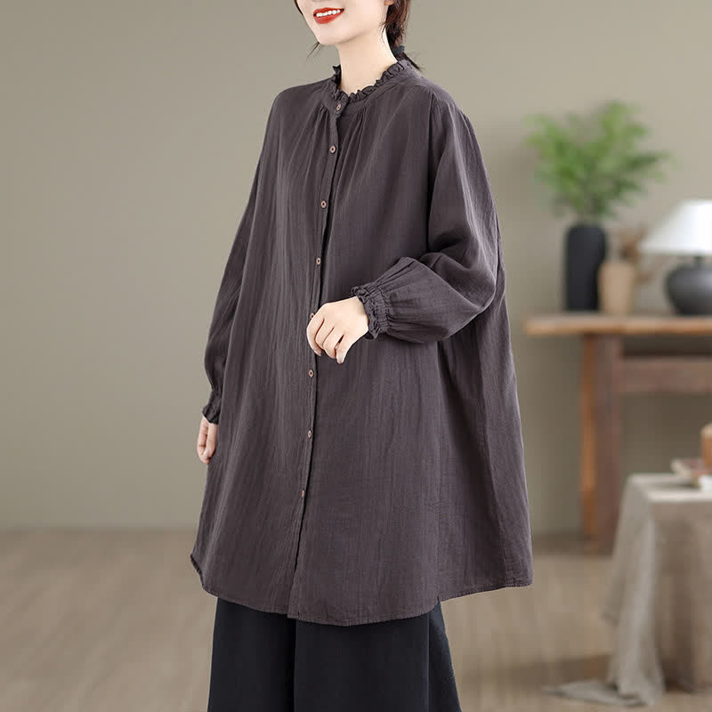 Buddha Stones Lässige Vintage-Tunika für Damen, einfarbig, mit Knopfleiste, langen Ärmeln und Tasche, ideal für Frühling und Herbst. - Sattelbraun - US16, UK/AU20, EU48 (3XL) - image 19