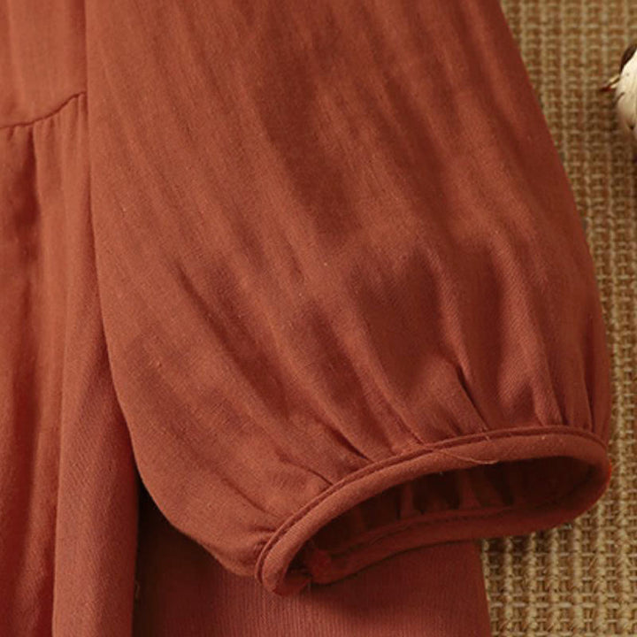 Buddha Stones Vintage-Boho-Kleid für Damen im Herbststil, einfarbig, V-Ausschnitt, langärmlig, mit Tasche - image 6