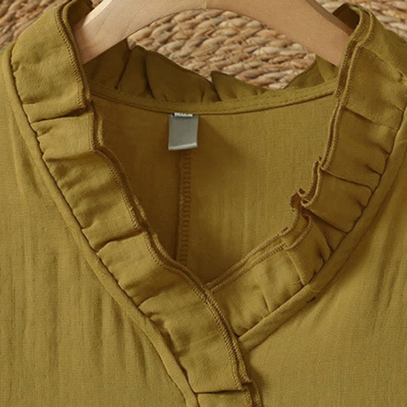 Buddha Stones Vintage-Boho-Kleid für Damen im Herbststil, einfarbig, V-Ausschnitt, langärmlig, mit Tasche - image 10