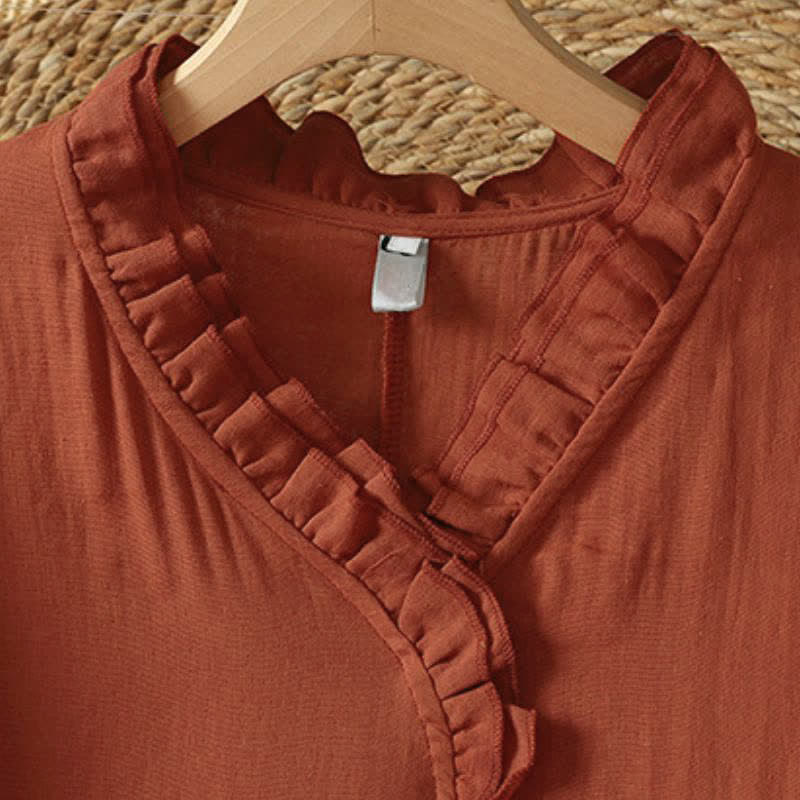 Buddha Stones Vintage-Boho-Kleid für Damen im Herbststil, einfarbig, V-Ausschnitt, langärmlig, mit Tasche - image 3
