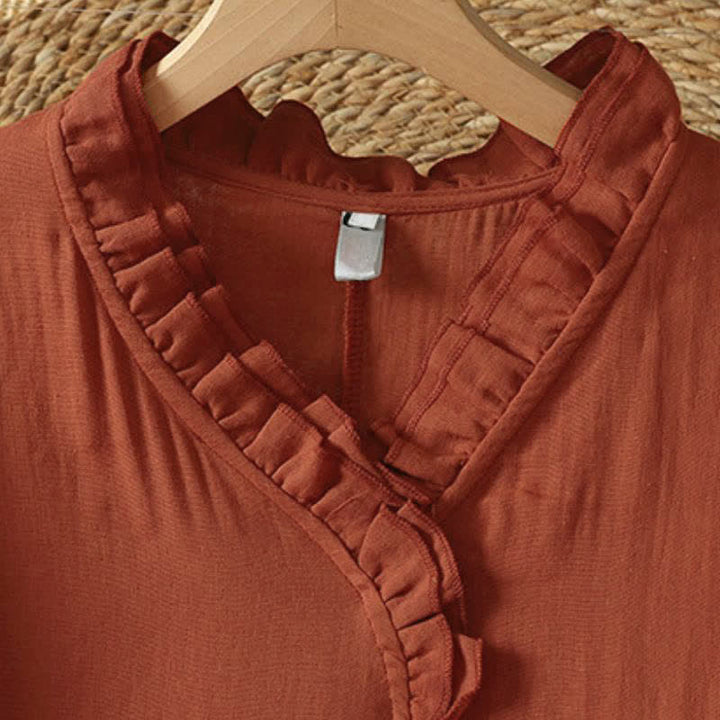 Buddha Stones Vintage-Boho-Kleid für Damen im Herbststil, einfarbig, V-Ausschnitt, langärmlig, mit Tasche - image 3