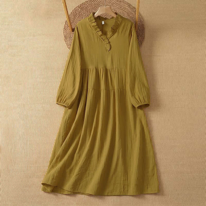 Buddha Stones Vintage-Boho-Kleid für Damen im Herbststil, einfarbig, V-Ausschnitt, langärmlig, mit Tasche - Dunkelkhaki - US14, UK/AU18, EU46 (2XL) - image 9