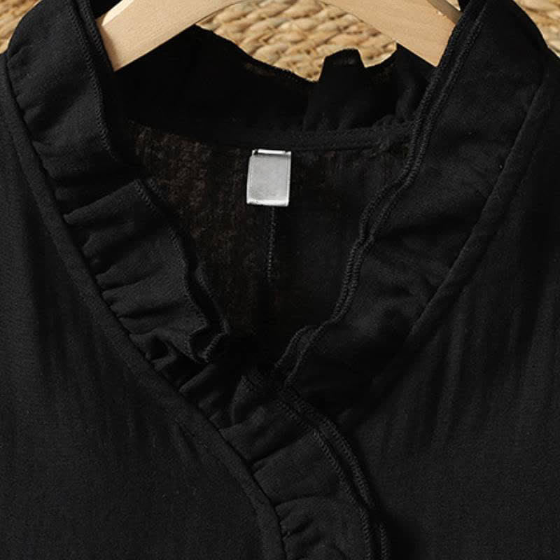Buddha Stones Vintage-Boho-Kleid für Damen im Herbststil, einfarbig, V-Ausschnitt, langärmlig, mit Tasche - image 13