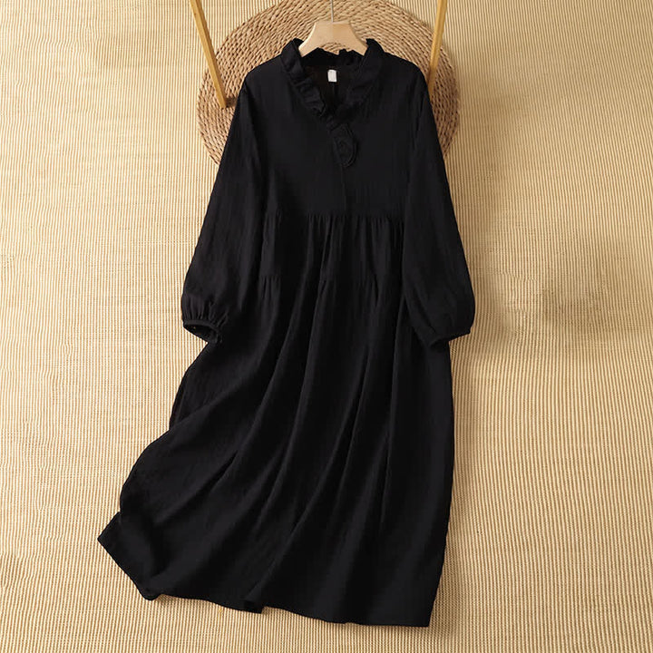 Buddha Stones Vintage-Boho-Kleid für Damen im Herbststil, einfarbig, V-Ausschnitt, langärmlig, mit Tasche - Schwarz - US14, UK/AU18, EU46 (2XL) - image 12