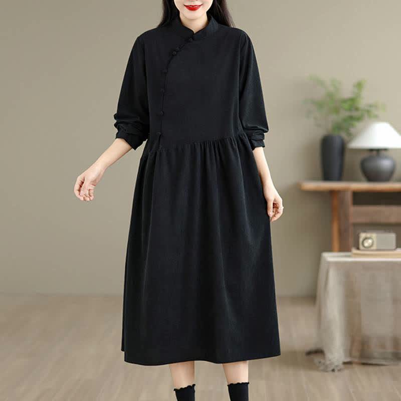 Buddha Stones Vintage-Kleid im Tang-Stil mit Froschknopfleiste, einfarbig, langärmelig, mit Tasche - Schwarz - US8-10, UK/AU12-14, EU40-42 (2XL) - image 10